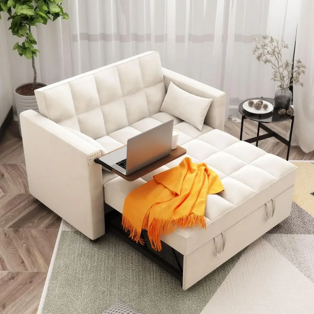 Convertible Sofa Bed 3-in-1 Multi-Functional Velvet Sleeper Couch Pull-Out Chaise Lounge with Backrest and Pillows