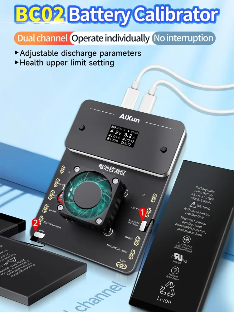 AIXUN BC02 Battery Calibrator Dual Channel Independent Operation for IPhone 11 12 13 14 Pro Max Platform Parameters Adjustable