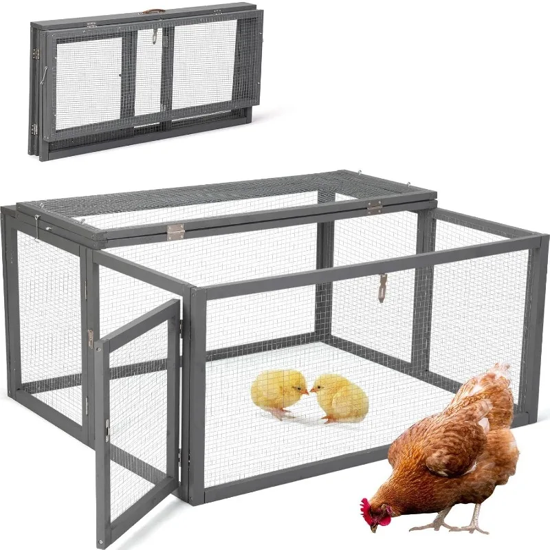 

Chicken Coop Run Rabbit Hutch, Portable Chicken Cage Pens with Top & Side Opening Doors, Folding Wooden Chicken Coop, Ou