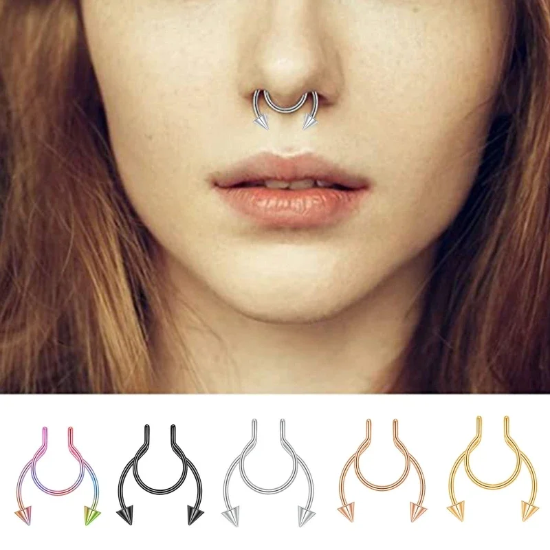 Stainless Steel Faux Fake Piercing Nose Rings for Women Men Nose Septum Rings