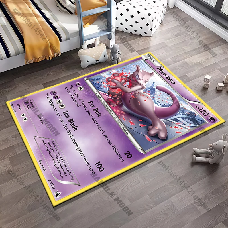 Pokemon Mewtwo Card Carpet for Living Room Game Rugs Soft Floor Cartoon Rugs Bathroom Rug Mat Yoga Mat Home Decor