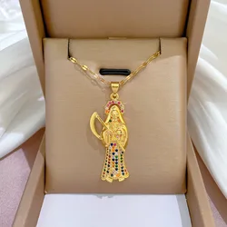 Stainless Steel Women's Religious Retro Style Virgin Mary Sickle Death Skull Pendant Zircon Collar Necklace Fashion Jewelry