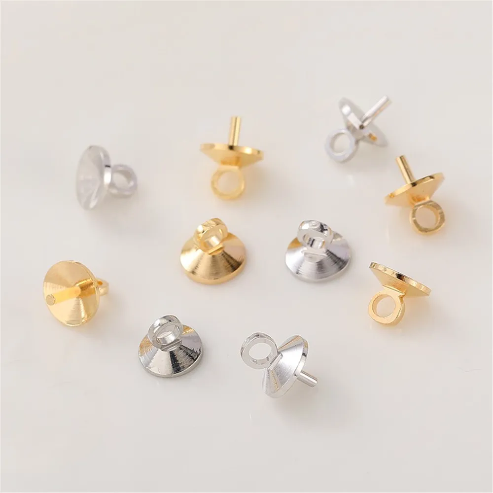 18K True Gold Needle Hanging Hat Connection Bead and Flower Set Handmade DIY Making Pearl Ear Jewelry Material Accessories