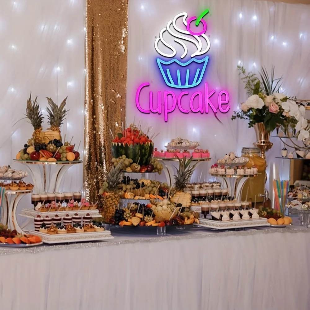Cupcake Neon Sign USB Powered Dimmable LED Cake Dessert Neon Light Sign for Baking Shop Cafe Home Baking Wall Art Decor Gift