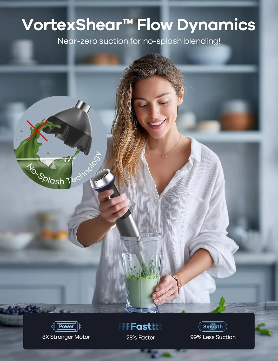 Immersion Blender Handheld Corded 8 in 1 Hand Blender Max 1000W | 16 Speed Stick Emulsifier with Beaker, Chopper, Whisk, Frother