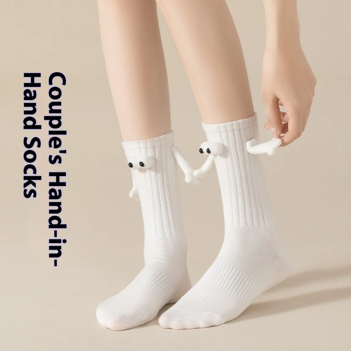 1/2 Paar lustige magnetische Paarsocken – Hand-in-Hand-Design, einfarbige Cartoon-Socken für Erwachsene, Urlaubsparty-Geschenke – Detail 3