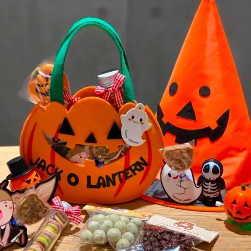 

DIY Candy Handbag Pumpkin Candy Bag Halloween Children Weave Snack Packag Biscuit Handheld Decoration Universal Storage Bag New