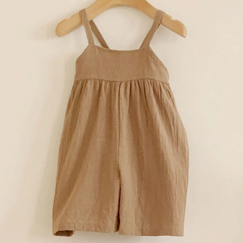 2023 sommer Neue Baby Mädchen Lose Overalls Solide Kinder Mädchen Schlinge Hosen Infant Breite Bein Hosen Baumwolle Kleinkind Strap Hosen