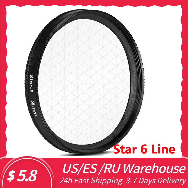 

Lightdow Star Filter 6 Point Line lens for Canon Nikon Sony DSLR Camera Lens 49mm 52mm 55mm 58mm 62mm 67mm 72mm 77mm 82mm