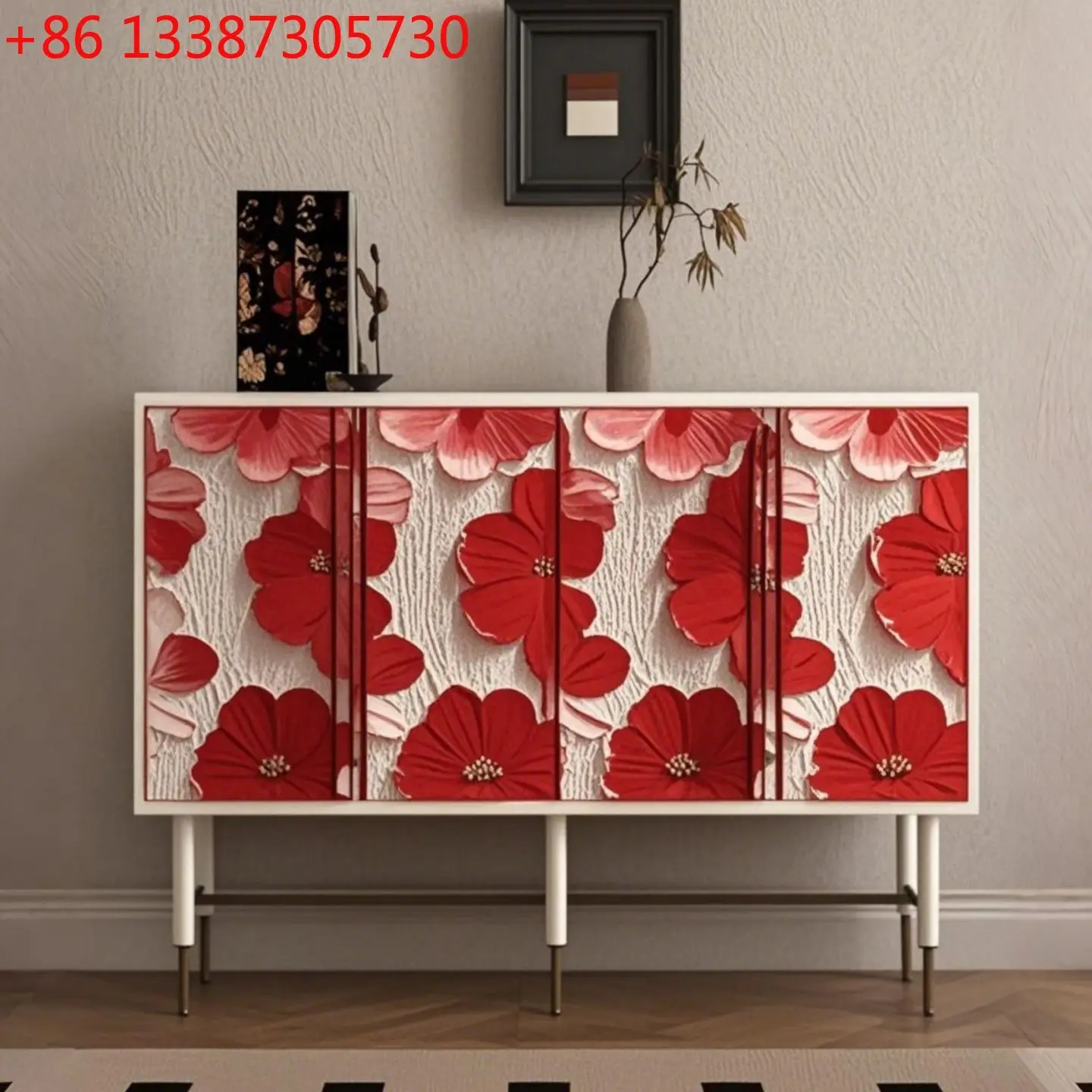 

Italian light luxury paint solid wood dining side cabinet modern simple living room storage