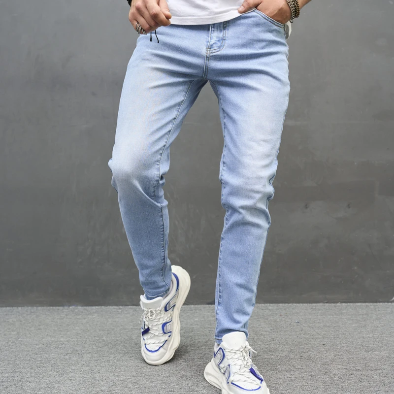 Männer Lange Bleistift Jeans Hosen Feste Hohe Taille Einfache Zipper Splice Casual Regelmäßige Taschen Gerade Hosen Denim Hose