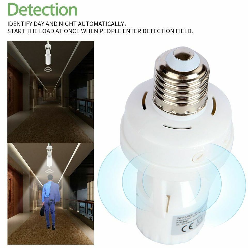  Motion Sensor Led Lamp Base E27 Socket Converter AC100-240V Light Bulb Holder Adapter Switch Adjustable PIR Human Induction 