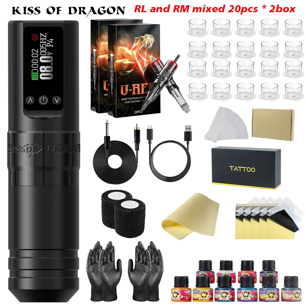 

Wireless Tattoo Machine Kit Permanent Tattoo Machine Pen 3.5mm Stroke Length with 1600mAh Battery Tattoo Complete Kit
