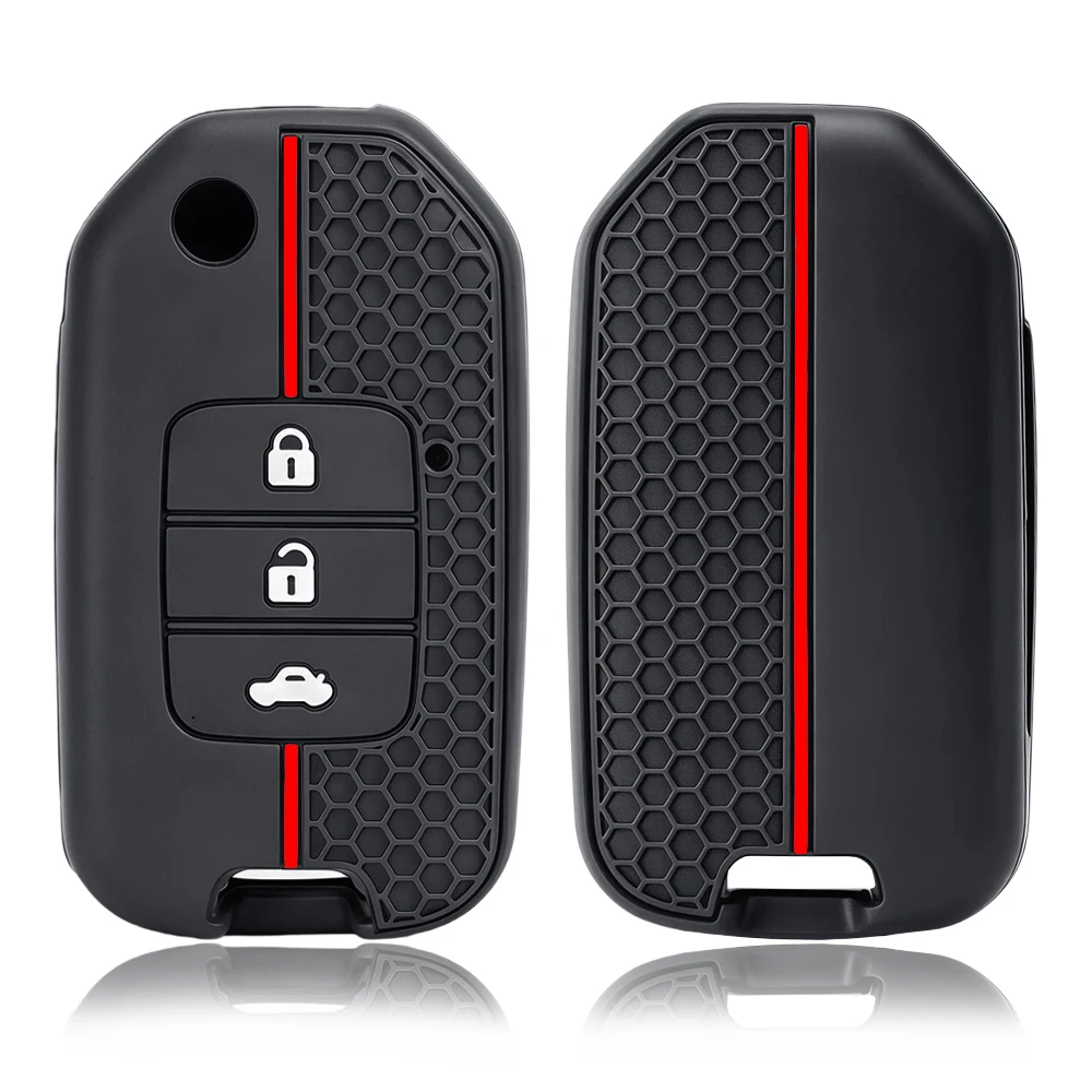 3 Button Silicone Car Key Case Cover for Honda Civic 8th gen Folding Protected Key Replace Shell Keychain Auto Accessories
