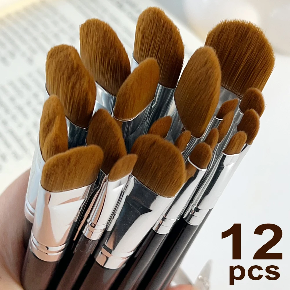 12pcs Set XS/S/M/L Professional Concealer Eye Shadow Brush Soft Fibers Brushes Ultra-thin Liquid Foundation Cream Makeup Tools