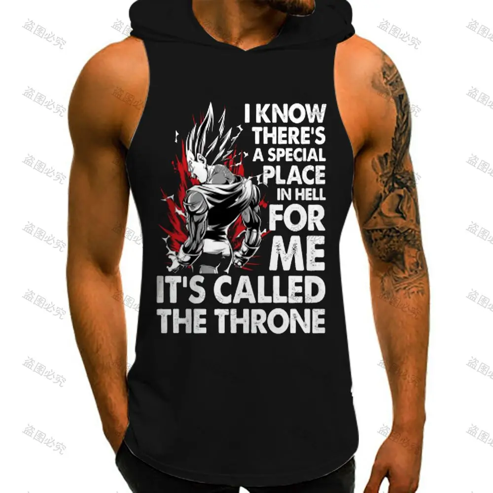 Dragon Ball Z Fashion Vest With Hood Men Tank Top Mens Muscle Vest High Street Bodybuilding Sleeveless Vests Summer Vegeta Trend