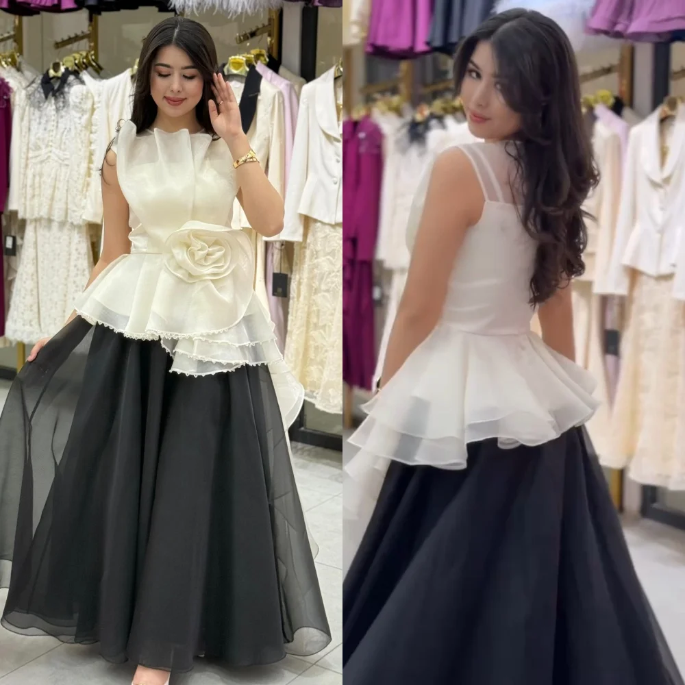 

Customized Modern Style Elegant Organza Ruched Ruffle Flower Ball Gown Scoop Neck Long Dresses Bespoke Occasion Dresses Matching