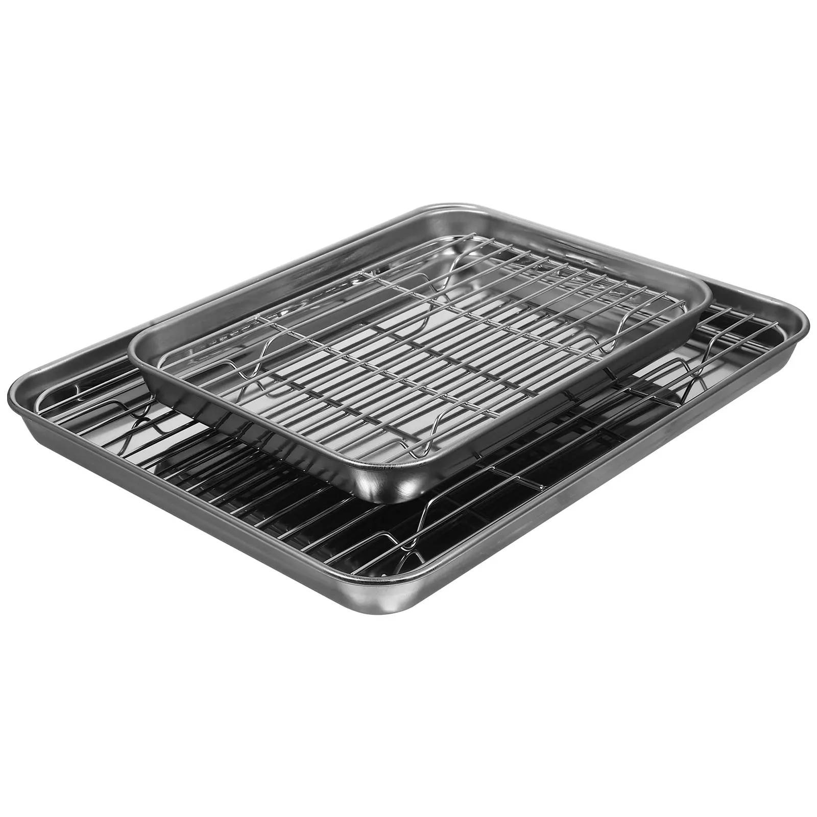 2Pcs High Quality Drain Tray Set Rust Free Stainless Steel Kitchen Pans for Vegetable Fruit Drying Baking Sheets Storage Dishes