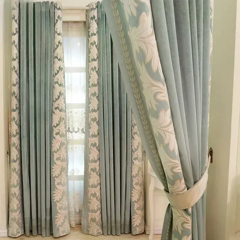 

Luxury Embroidered Curtains for Living Room Bedroom and Dining Room Green Blackout Curtains High Quality Window Draps Custom