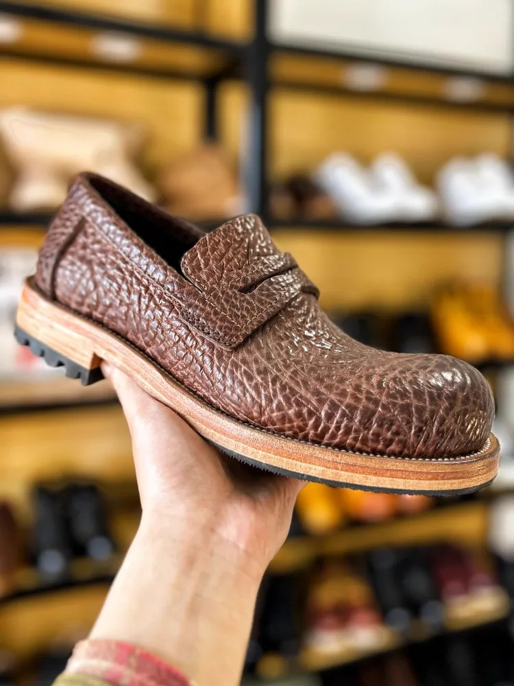British Style Mens Cowhide Genuine Leather Loafers Business Work Foraml Shoes Round Toe Slip On Low Cut Real Leather Dress Shoes