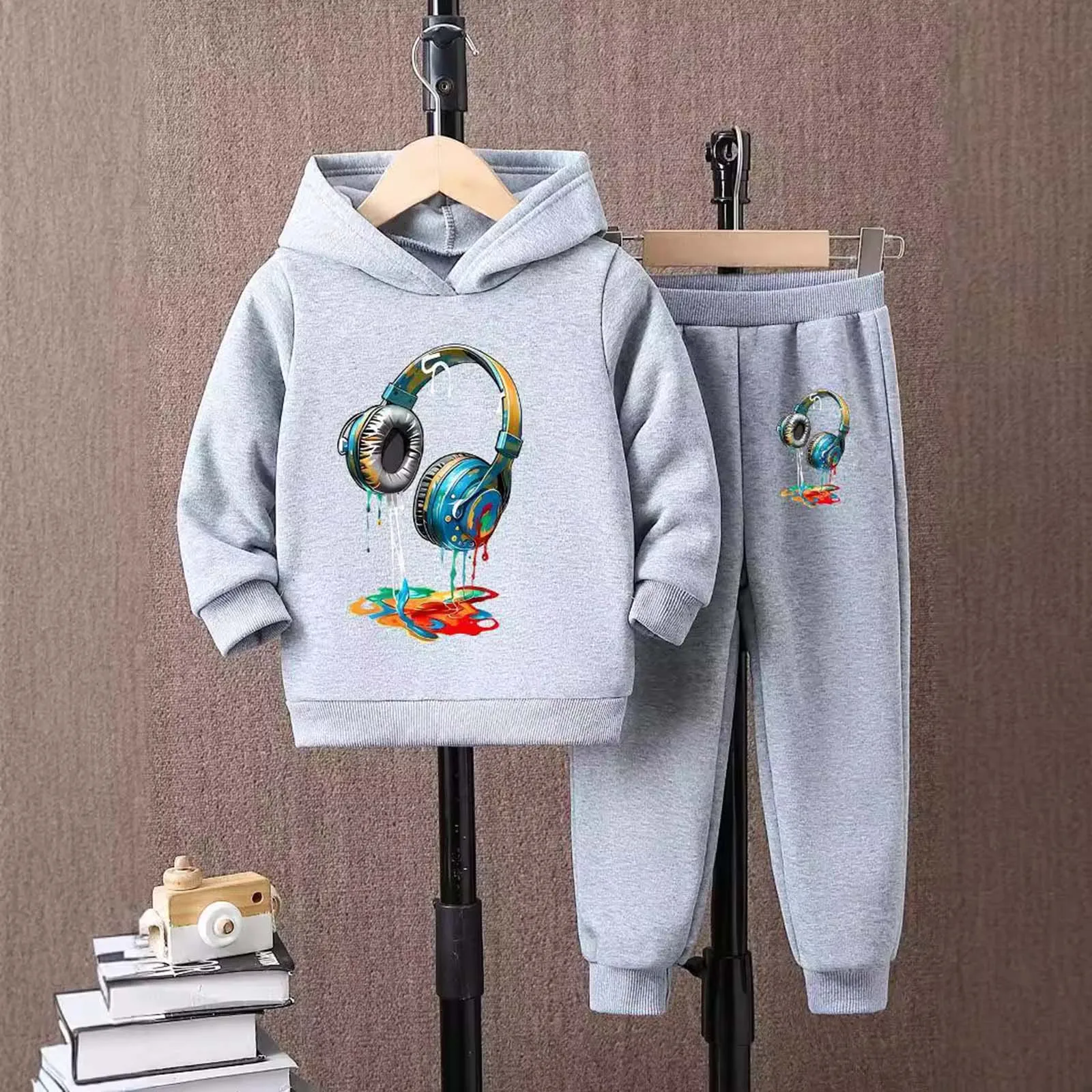 

2025 Sweat Suits Boys Comfortable And Warm Cute Cartoon Print Long Sleeved Hoodie Pants Casual Two Piece Baby Boy Clothe Outfit