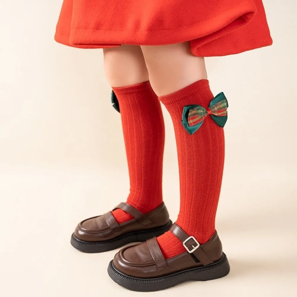 

new Bow Leg Warmers Red Green Cotton Christmas Hosiery Princess Socks Girls
