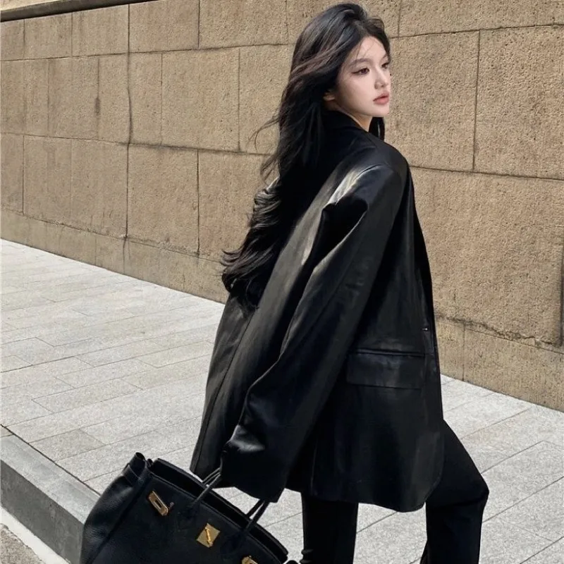 Women Cold Wind Suit Jacket Spring Autumn New Temperament Fried Street Handsome Locomotive Jacket Leather Jacket Fashion