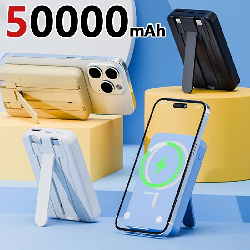 Magnetic Power Bank 50000mAh for iPhone 15 14 13 22.5W 15W Fast Charging Wireless Powerbank With Cable Holder for Samsung Vivo