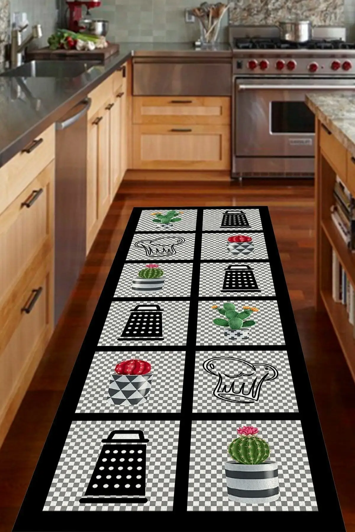 

DOLBOVI Adella digital printed non-slip base washable cactus and colorful kitchen carpet