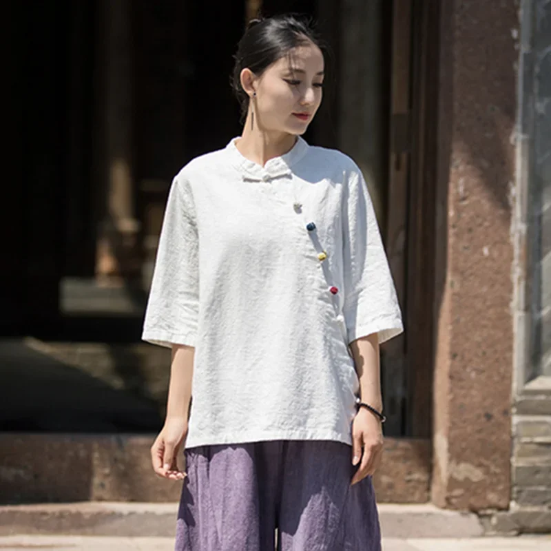 

Pop Short Sleeve T-shirts Vintage Clothes Blouses And Shirts Oversized T-shirt Women Clothes Women's Blouse Cotton And Linen