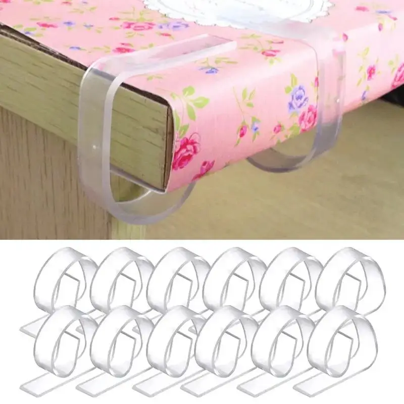 12pcs Kitchen Anti Slip Holder Portable Home Party Picnic ABS Clear Universal Fixed Indoor Outdoor Tablecloth Clip Lightweight