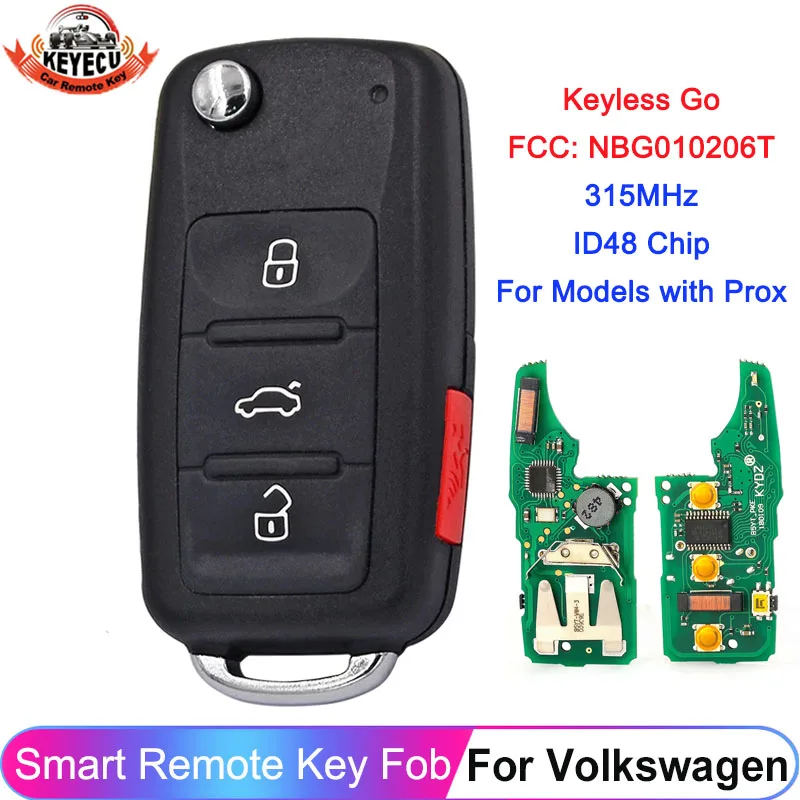 Keyless Go 4 Buttons Remote Key NBG010206T For Volkswagen VW Beetle Passat CC Jetta 2011-2017 Proximity 5K0 837 202 AK 315MHz