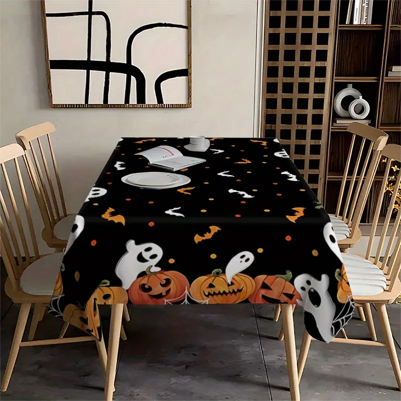 1pc Halloween pumpkin lantern pumpkin ghost rectangular tablecloth scary bat spider web decorative tablecloth.PMJ
