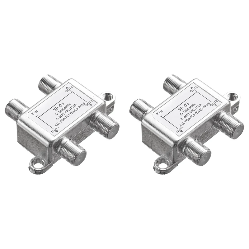 2X 3 Way Coaxial Cable Splitter,5-2400Mhz,Wroks With CATV,STB Box,Satellite,Antenna System,High Speed Internet