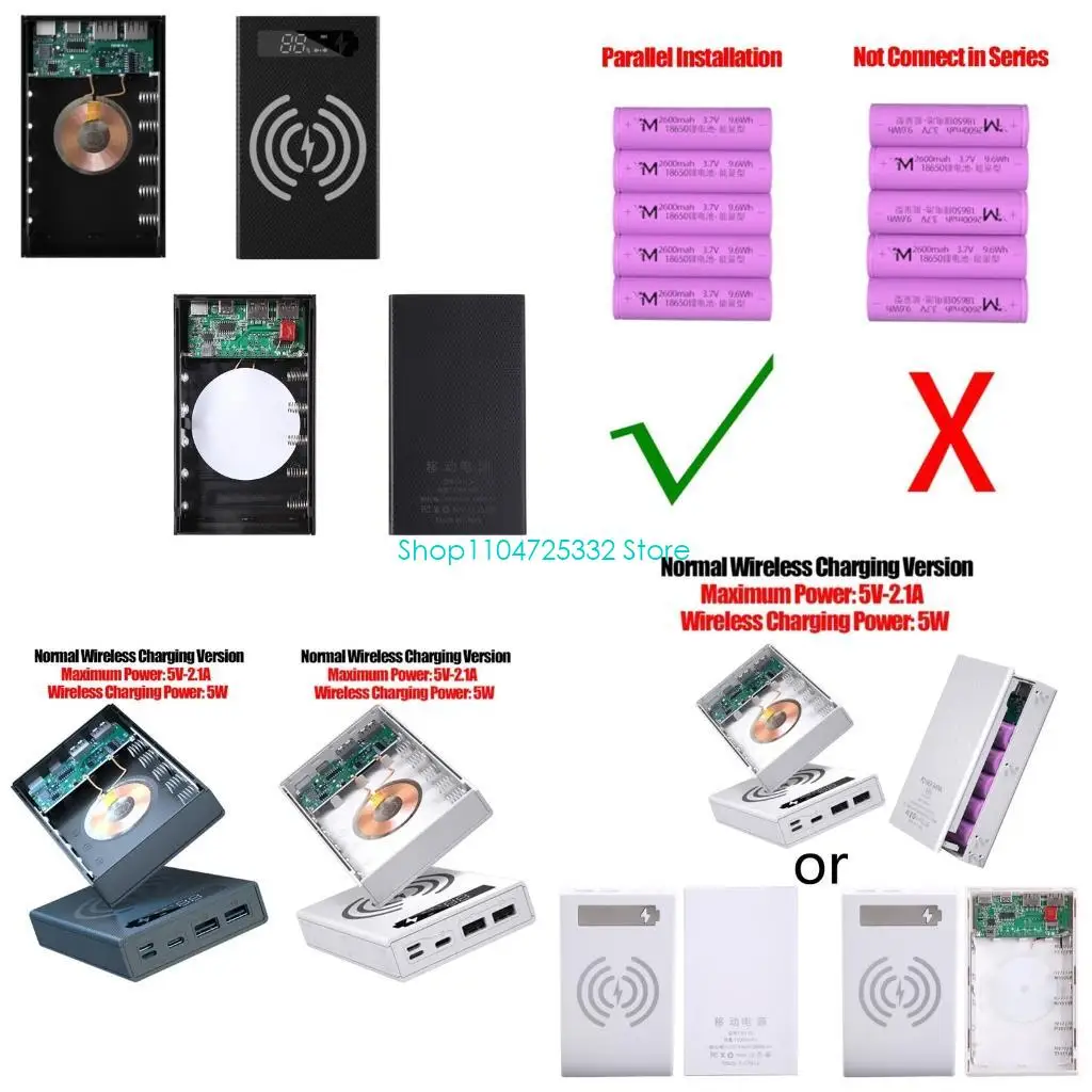 

P5EA Съемный ЖК-дисплей DIY 5x18650 Батарея для Shell Беспроводная зарядная коробка без батареи Powerbank Protecto