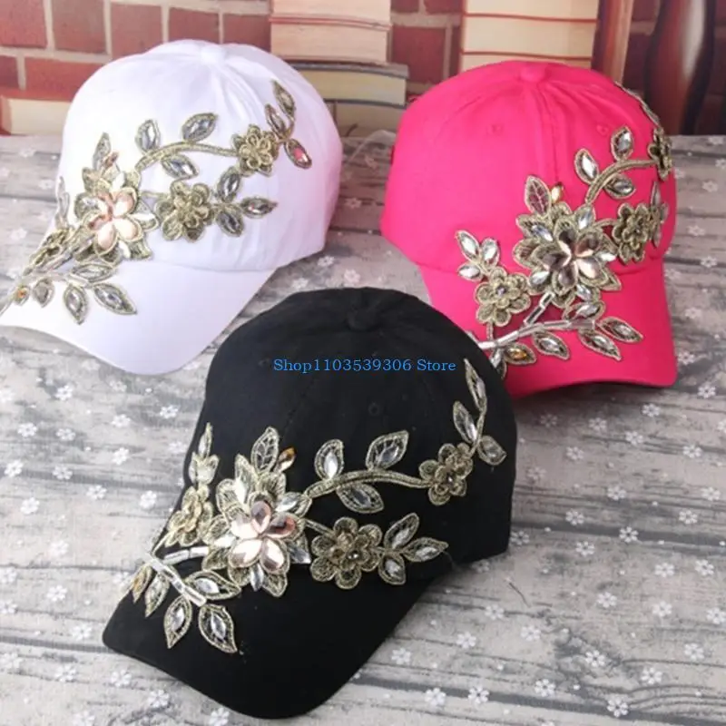 400A Crystal Beaded Baseball Cap Embroidery Bejeweled Ponytail Hat Photo Props