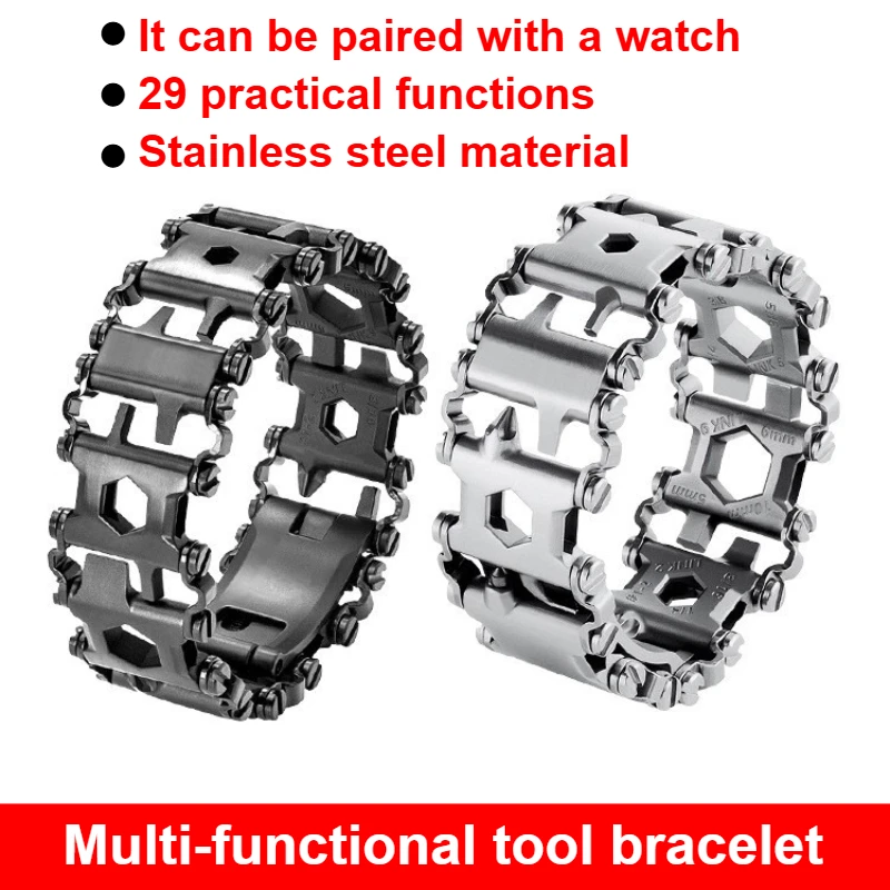 Multifunktionsarmband aus Edelstahl für Herren, Outdoor-Werkzeug-Armband, 29-in-1-Armband, europäisches und amerikanisches Paar-Uhrenarmband