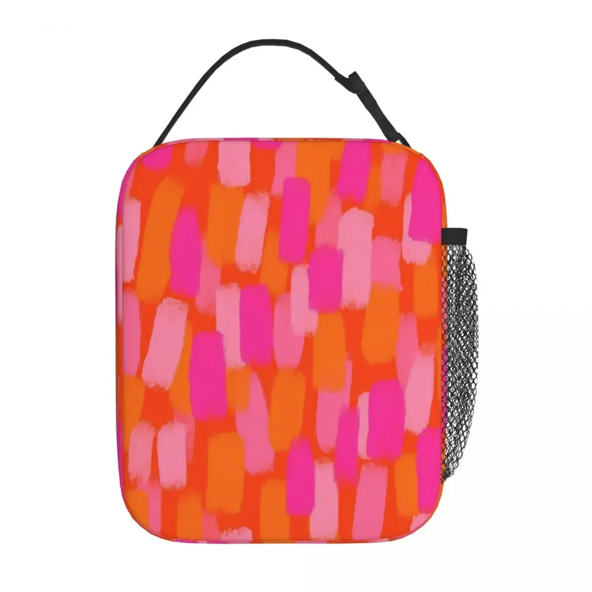 Abstract Paint Brush Lunch Bag For Child Pink and Orange Lunch Box School Portable Tote Food Bags Waterproof Designer Cooler Bag