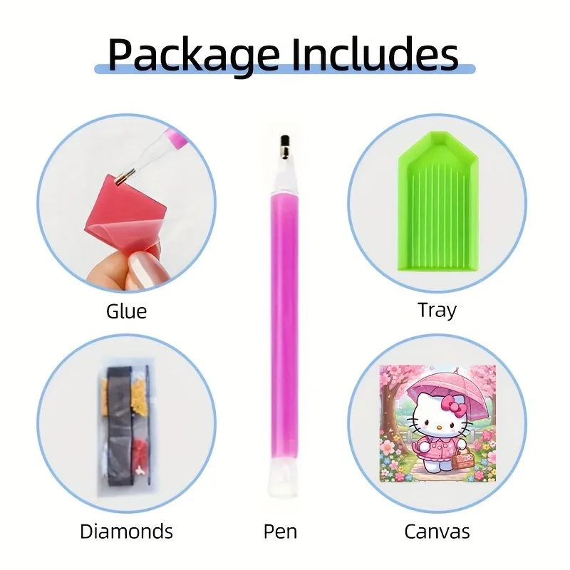 1pc 5D Diamond Painting Set Hello Kitty Cartoon Theme with Sanrio Round Diamond Art Frameless DIY Home Decoration 30X30cm Suitab
