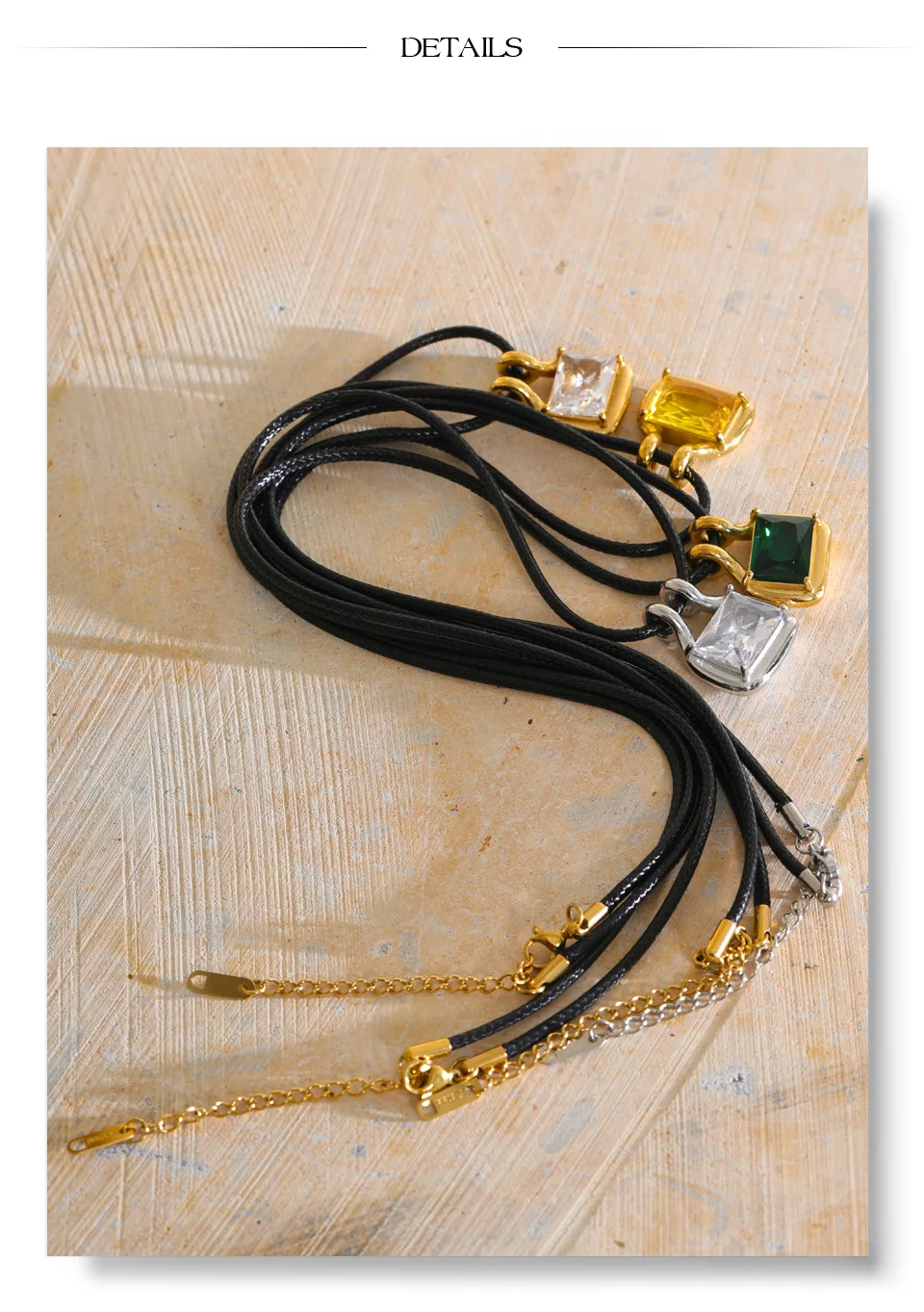 Yhpup 2026 PU-Leder Kette Edelstahl Rechteckiger Kristall Anhänger Halskette Abschlussball Party Mode Halsschmuck – Detail 8