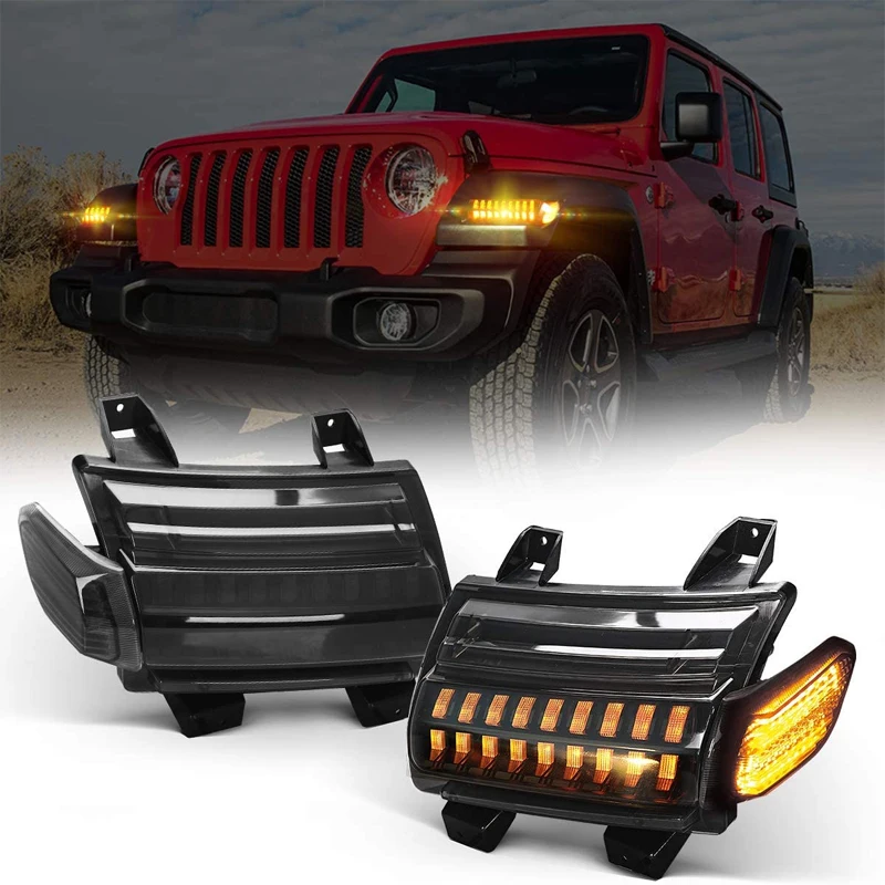 

LED Turn Signal Lights with Side Marker Lights Daytime Running Lamp White DRL For Jeep Wrangler JL JLU Rubicon Sahara 2018-2020