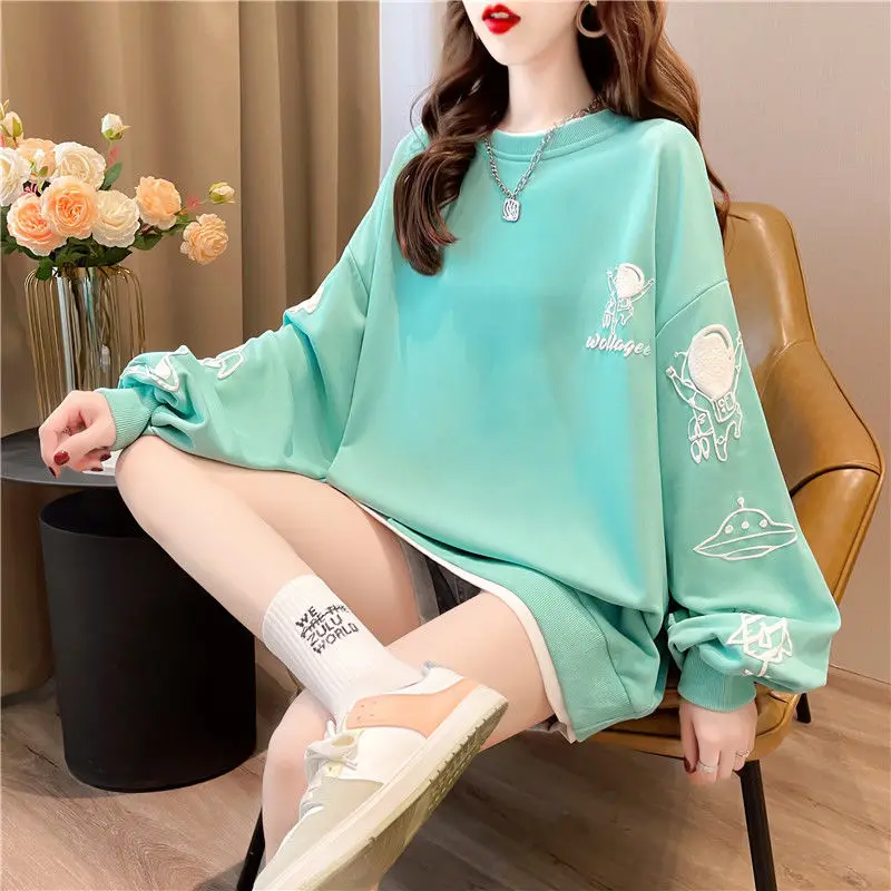 Fashion O-Neck Printed Spliced Fake Two Pieces Sweatshirts Female Clothing 2024 Spring New Loose Korean Tops Casual Sweatshirts