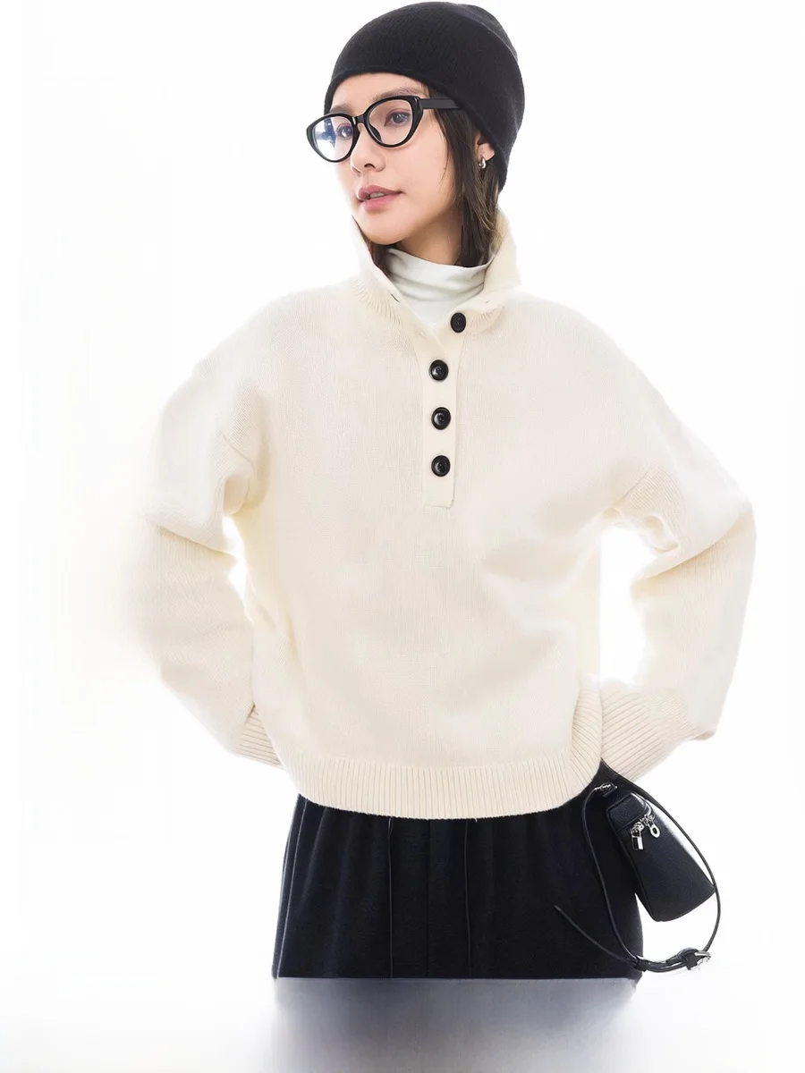 

Cloud Life Egg Roll Camere Wool Blend Warm Inner Wear Sweater Women's Knitted Top Casual Sle Long Sve Thiened Winter