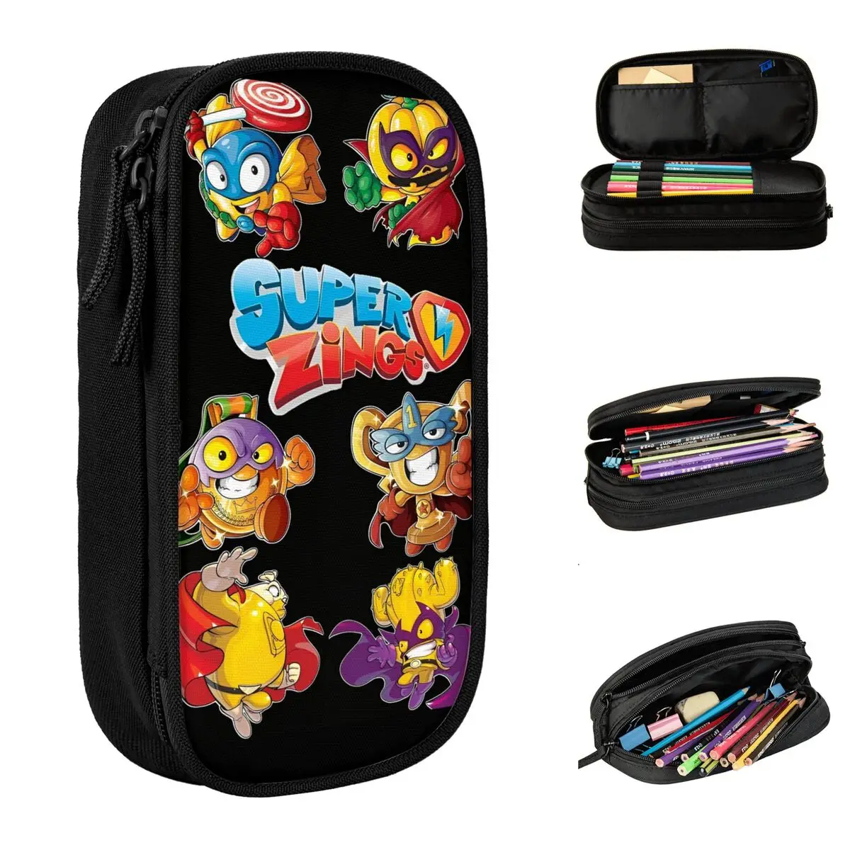 Caja de bolígrafos de gran capacidad Super Zings Merch, estuche de lápices de doble capa divertido Superzings, papelería, bolsas de maquillaje para niña, regalo de cumpleaños