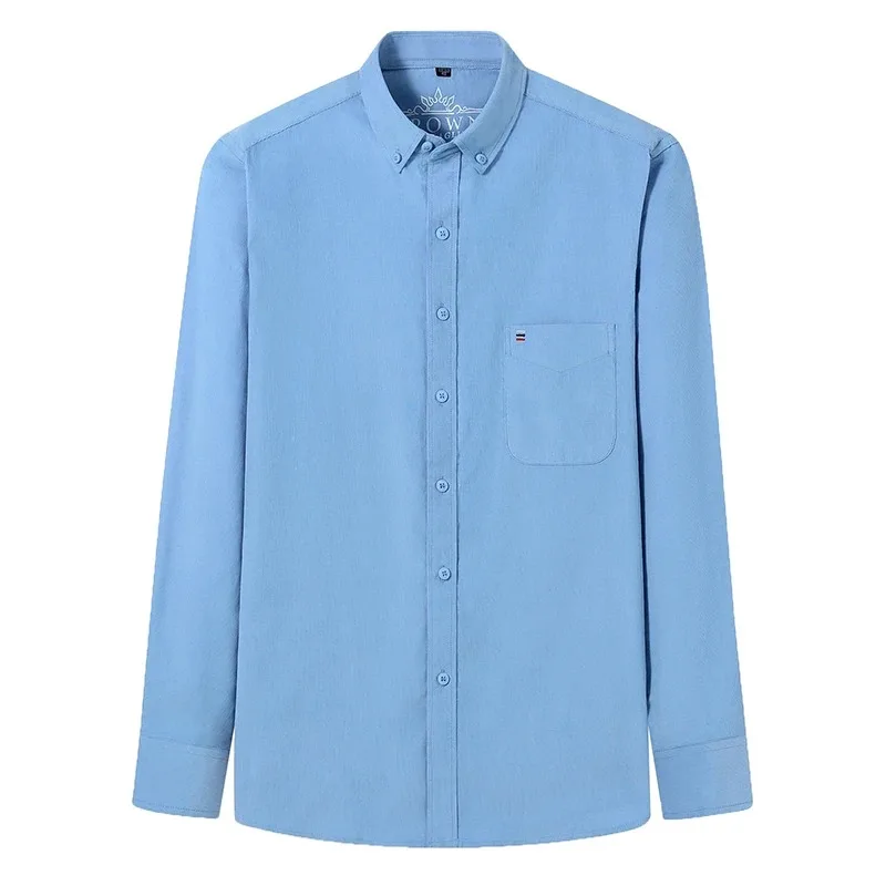 코튼 코듀로이 셔츠 남성용 긴 소매 캐주얼 레귤러 핏 부드럽고 편안한 포켓 드레스 셔츠 남성용 블라우스 의류 7XL 6XL