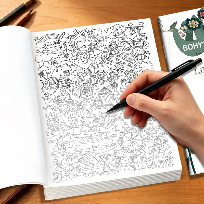 1 Adult Brain Inspired Graffiti Healing Coloring Album 22 Pages, Include Desserts and Flowers/amusement Parks/dense Fun Monsters