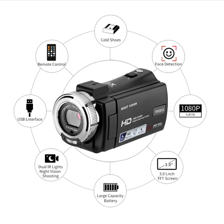 V12 3.0 Inch Draaibaar Lcd-Scherm 20mp 16x Digitale Zoom 1080P Opname Videocamera Camcorder, Model: Standaard + Microfoon