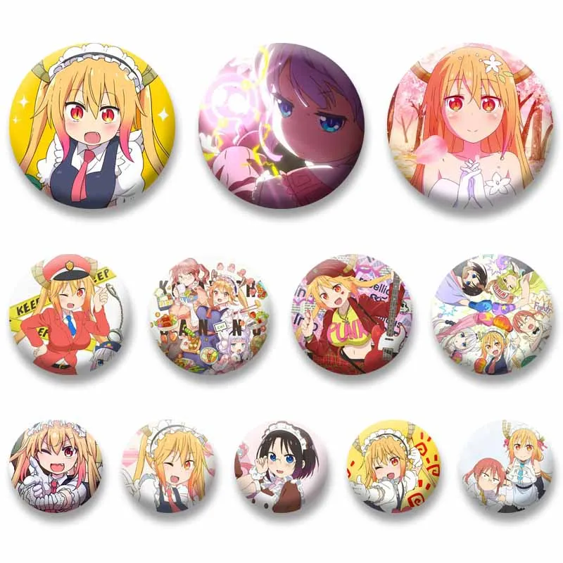 Miss Kobayashi's Dragon Maid Anime Round Brooch Cartoon Role Playing Button Pins Backpack Clothes Hat Decoration Badges Jewelry