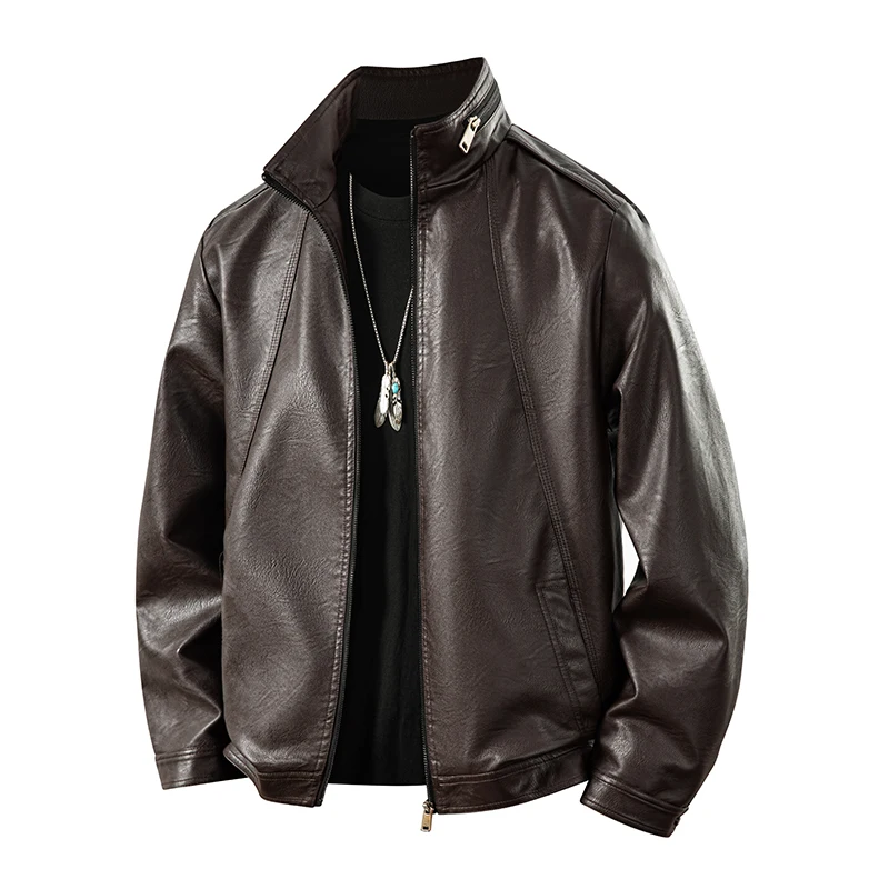 M-8XL Casual PU Leather Jackets for Men Quality Wear-resistant Outerwear Comfortable All-match Male Clothes Fashion Stand Collar