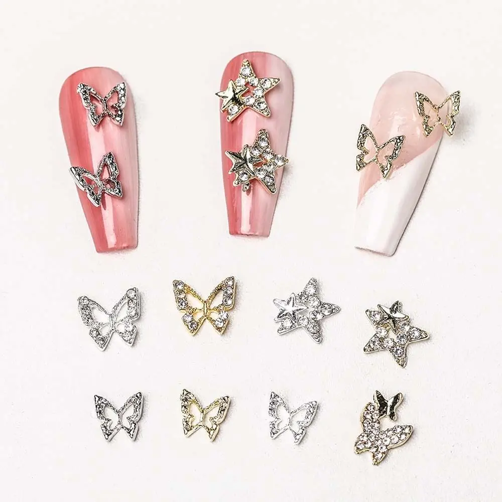 10 stks/set Nagelaccessoires Vlinder Nageldecoraties Kristal Nagelbedels DIY Nagelornamenten Ster Nagelsteentjes Legering